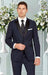 Men's 1 Button Slim Fit Satin Peak Lapel With Matching Vested Tuxedo Ink Blue