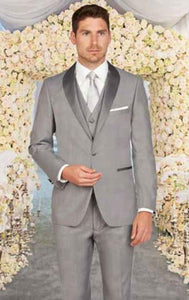 Men's Light Grey Shawl Lapel Slim Fit 1 Button ClosureVest Suit