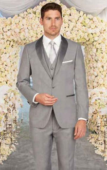 Men's Light Grey Shawl Lapel Slim Fit 1 Button ClosureVest Suit