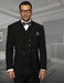 Mens One Button Notch Lapel Wide Leg Suit Black