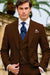 Mens One Button Peak Lapel Suit Brown
