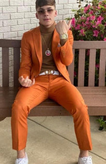 Mens One Button Peak Lapel Suit Orange