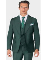 Mens One Button Single Breasted Peak Lapel Double Breasted Vest Ticket Pocket Suit Olive Green