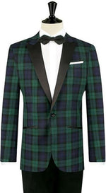 Men's One Button Tartan Designed Slim Fit Tuxedo