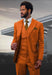 Mens Orange Vested Suit With Double Breasted Vest - Peak Lapel