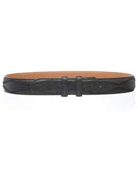 Men's Black Patchwork Genuine Ostrich Quill Skin Fine Stitch Belt