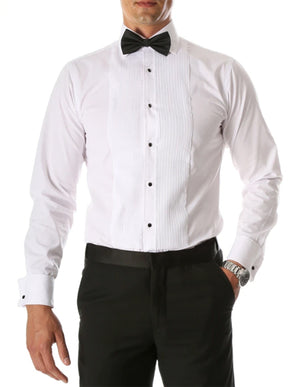 Men's Paris White Regular Fit Lay Down Collar Pleated Tuxedo Shirt