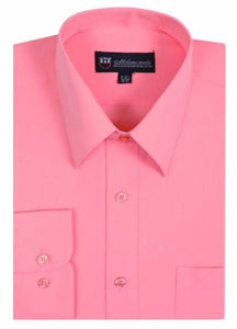 Plain Solid Color Traditional Peach Men's Dress Shirt