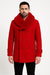 Mens Peacoat Color Red Color - Wool Overcoat with Faux Fur Shawl Collar – Double-Breasted Peacoat for Winter