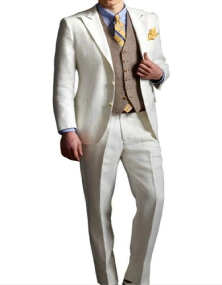 Men's Peak Lapel Ivory Costumes Outfit Male Attire Suits