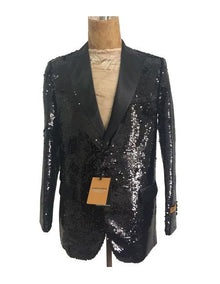 Men's Peak Lapel  One Chest Pocket Black Sequin Blazer - Sequin Tuxedo - Dinner Jacket