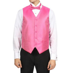Men's Fuchsia ~ fuschia~ hot Pink Diamond Pattern 4-Piece Men's Vest Set Also available in Big and Tall Sizes