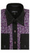 Two Toned Lay Down Collar Solid Accents Microfiber Design Paisley Regular Fit Pink Purple and Black Men's Dress Shirt