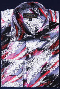 Fuschia Button Cuff Fancy Polyester Dress Shirts