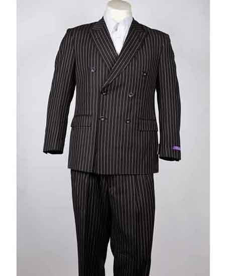 Men's Executive 6 on 2 double Breasted Suits Banker Pinstripe Black main image 0