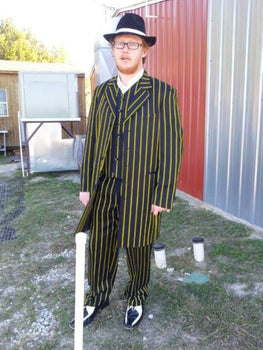 Mens Pinstripe Zoot Suit with Matching Shoes Suit Black and Yellow