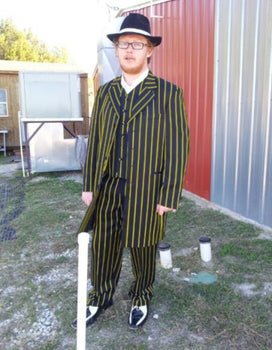 Mens Pinstripes Zoot Suit with Matching Shoes Suit Black and Yellow