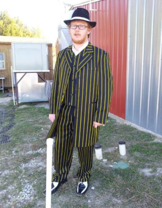 Mens Pinstripes Zoot Suit with Matching Shoes Suit Black and Yellow