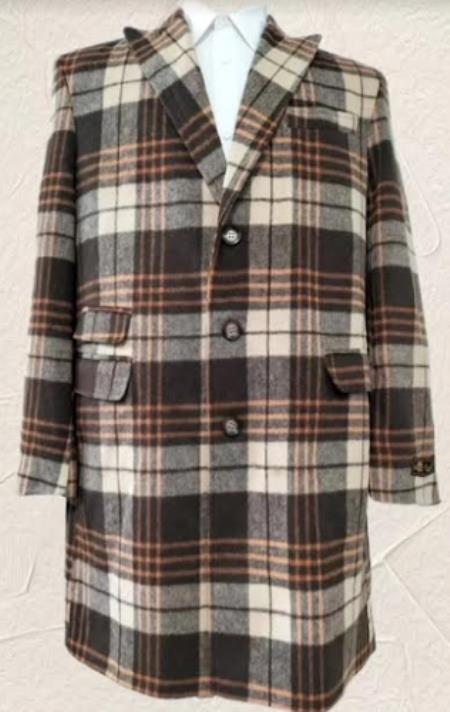 Mens Plaid Overcoat - Peacoat - Plaid Topcoats Black main image 0