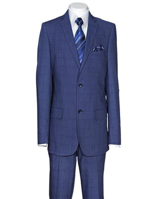 Men's Plaid Window Pane Pattern Cheap Priced Business Suits Clearance Sale Side Vent Regular Fit Dark Navy