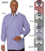 Men's Stylish Fashion Stripe Shirt w/ solid accent cuffs White Collar Two Toned Contrast & collar Multi-color