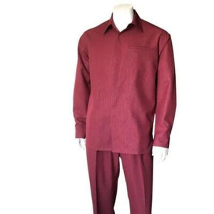 Men's Plain Long Sleeve Casual Walking Burgundy Suit