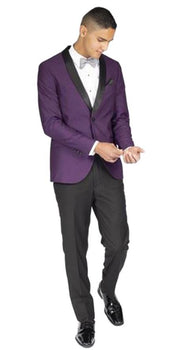 Men'S Slim Fit Purple 1 Button Tuxedo With Shawl Lapel
