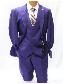 Mens Vett Purple Classic Fit Solid Vested Suit