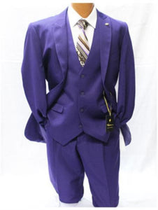 Mens Vett Purple Classic Fit Solid Vested Suit