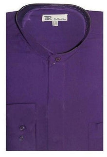 Preacher Round Style Mandarin Collar Purple Collarless Dress Shirts