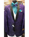 Men's Purple Floral Pattern Fashion big and tall Buttons Closure Black Satin Blazer