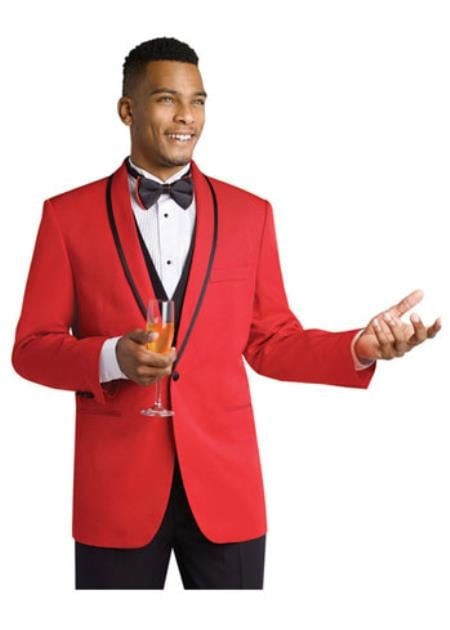 Men's Red Tuxedo Suit Formal Dinner Jacket with Black Lapel