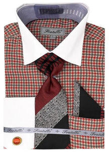 Mens Red Plaid Dress Shirt Set
