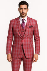 Mens Red and White Tartan Suit - Christmas New Year Holiday Suit Party Dance Events