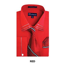 Men's Red Spread Collar Fashion Shirt with Matching Tie, Hankie