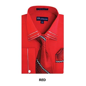Men's Red Spread Collar Fashion Shirt with Matching Tie, Hankie