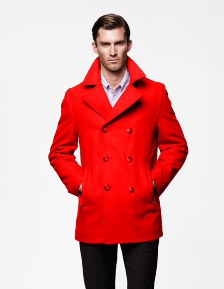 Men's Red Six Button Double Breasted Cheap Priced Mens Wool Peacoat Jacket