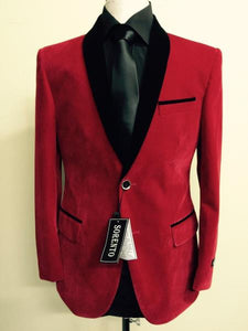 Men's Red Velvet ~ Tuxedo Black Lapeled - Red Tuxedo