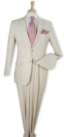 Men's Regular Fit  Natural 100% Linen Two Piece Suit Flat Front Pants - Mens Linen Suit