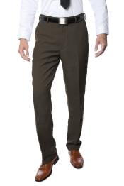 Men's Taupe Comfortable Adjustable Stretchy Flat Front Dress Pants