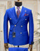 Mens Royal Blue Double Breasted Suit - 100% Suit - 100% Percent Wool Fabric Suit - Worsted Wool Business Suit
