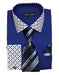 Solid/Polka Dot Pattern Cotten Blend Royal Blue Shirt With Tie & Hanky Men's Dress Shirt