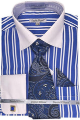 Mens Royal Blue Striped Dress Shirt Set