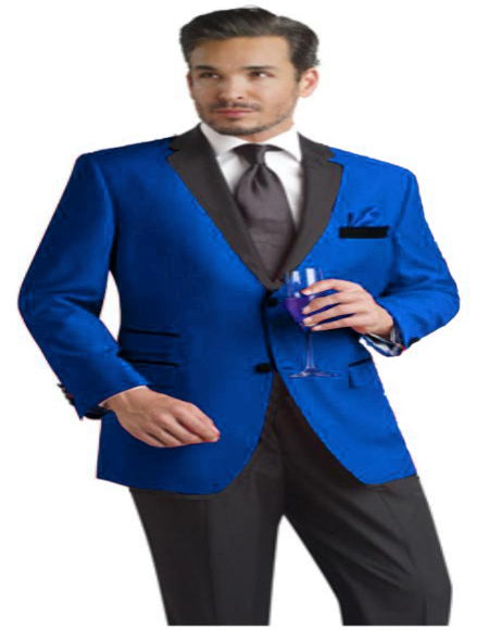 Two Toned Royal Light Blue Two Buttons Velvet or Dress Suits for Men Fabrics (Your Choice) Tuxedo Suit Or Dinner Jacket Black Lapeled