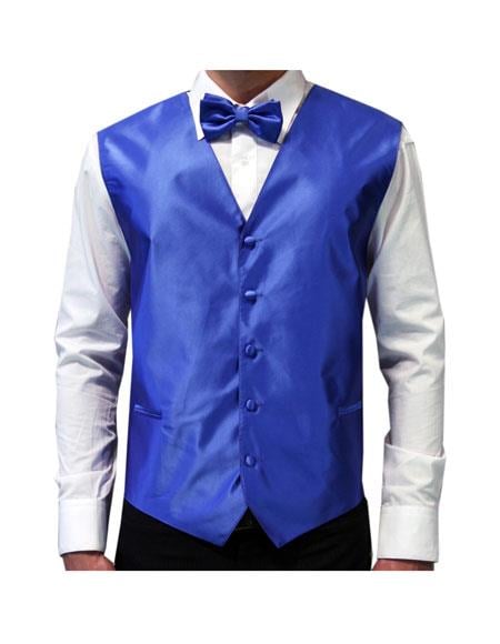 Men's White Shirt & Royal Blue Tuxedo Vest & Bowtie Set + Any Color Pants