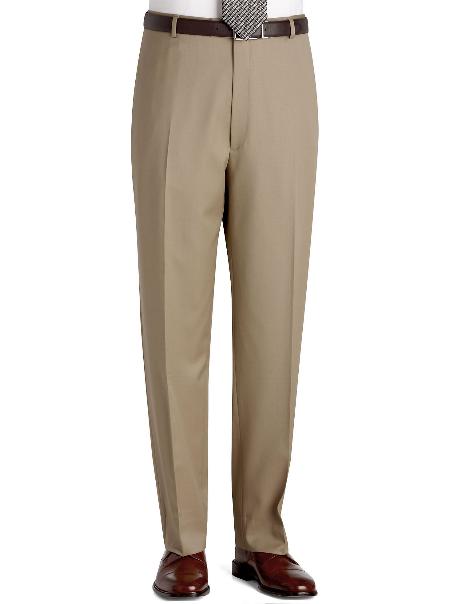 Flat Front Regular Rise Slacks Sand