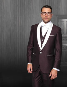 Men's Shawl Lapel Burgundy Tuxedo White