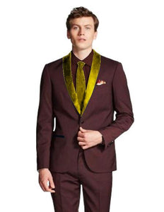 Mens Shawl Lapel Burgundy/Gold ~ Wine ~ Burgundy Dinner Jacket