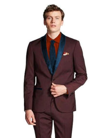Men's Shawl Lapel  Maroon/Navy ~ Wine ~ Maroon Suit  Tuxedo Burgundy Suit