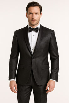 Mens Shiny Black Glitter Tuxedo with Satin Shawl Lapel – Ultra Slim Fit Sparkle Suit for Weddings, Proms & Formal Events